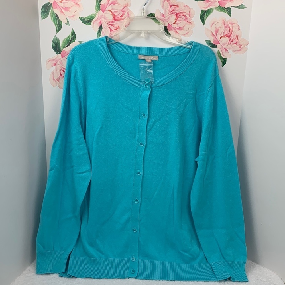 Woman Within aqua blue button up sweater cardigan size large 18/20